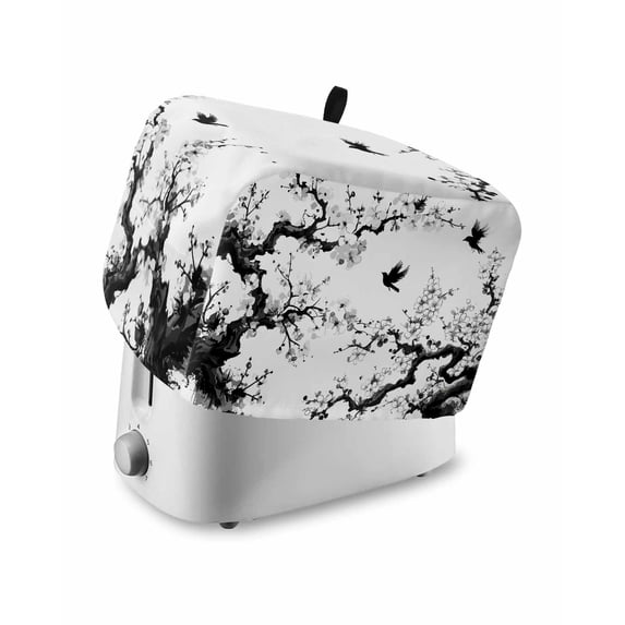 Chinese Painting Toaster Cover 2 Slice, Small Kitchen Appliance Covers, Traditional Culture Cool Bird Tree Branch Toaster Oven Cover with Loop, Bread Machine Cover Polyester Dust Cover Protection