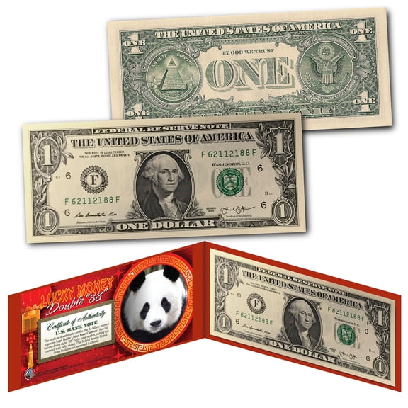 Chinese Panda Lucky Money Double 88 Serial Number $1 U.S. BEP Bill w/ Red Folio