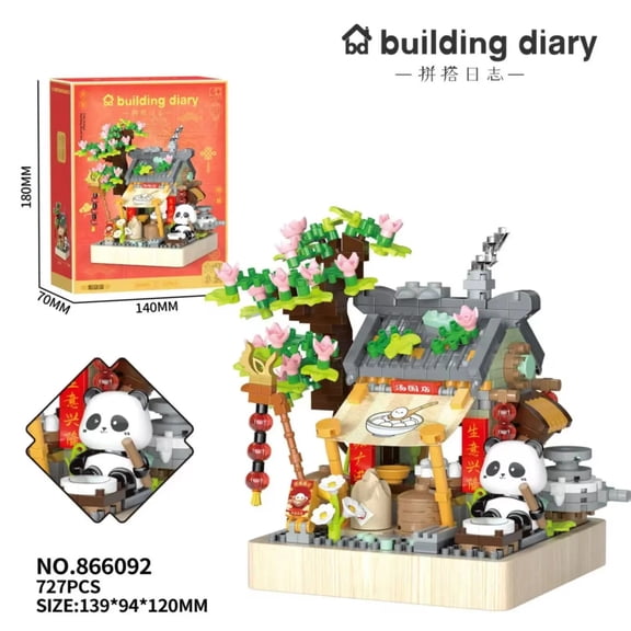 Chinese Panda & Miniature Pandas House Architecture Building Blocks - MOC Suitable for Adults,Mini Bricks Model Set Decoration