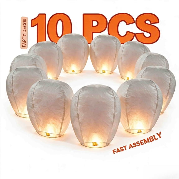 Chinese Paper Lanterns (10 Packs), Biodegradable for Festivals, Wishes, Memorials, Funerals, Birthdays & Parties