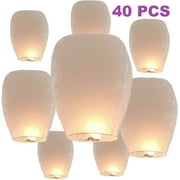 Chinese Paper Lanterns 40-Pack Lanterns to Release in Heaven for Party, Birthday, New Years, Memorials, Ceremonies,Wedding Decorations,Campfire and Any Parties (White)