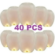 Chinese Paper Lanterns,40 Pack White Paper Wishing Lanterns for Weddings, Birthday Party, New Years, Festival(White)