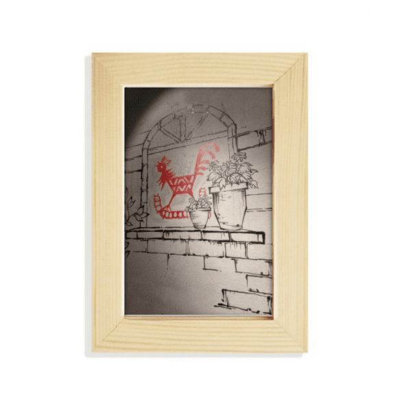 Chinese Paper-cut Style Red Rooster Potted Mural Desktop Display Photo Frame Picture Art Painting 5x7 inch