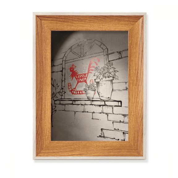 Chinese Paper-cut Style Red Rooster Potted Mural Desktop Wooden Photo Frame Display Picture Art Painting Multiple Sets