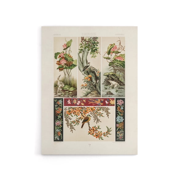 Chinese Patterns of Birds and Flowers Racinet Canvas Wall Art 18X24"