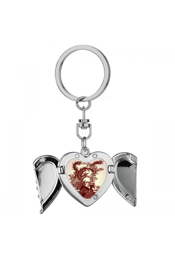 Chinese Phoenix Bird Animal Portrait Heart Angel Wing Key Chain Holder