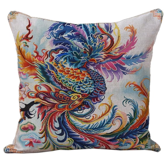 Chinese Phoenix and Rooster DIY Stamped 11CT Cross Stitch Pillow Kits Embroidery Pillowcase Counted Needlepoint Handmade Cushion Cover for Home Sofa Christmas Decor 18x18in(13)