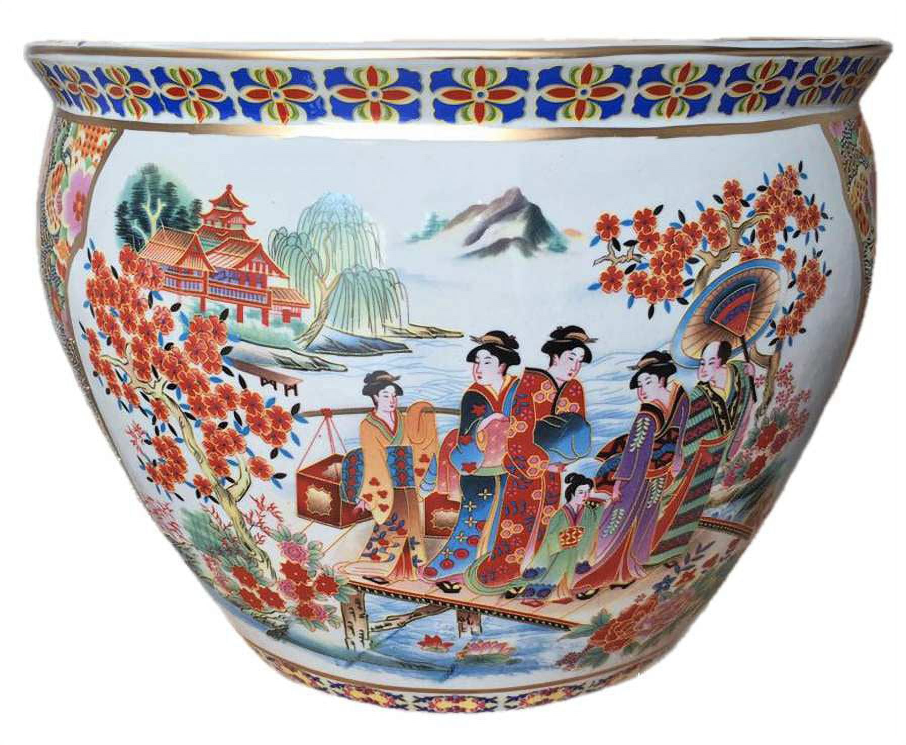 Chinese Porcelain Fishbowl Planters in Satsuma Geishas (10" W x 7 " H |  Base 6") - Oriental Furniture Warehouse - Walmart.com