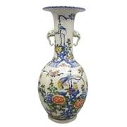 Chinese Porcelain Vase 2-Elephant Handle Carved Top - Oriental Furniture Warehouse