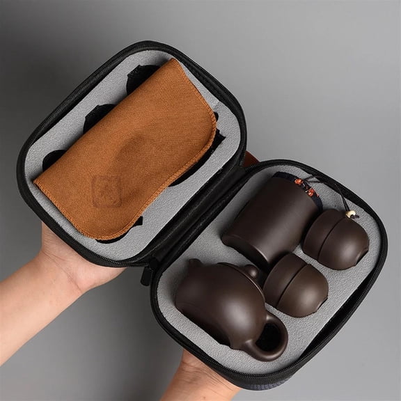 Chinese Portable Teapot And 4 Cups Clay Ceremony Gift CampingTravel Kung Fu Tea Sets Ceramic Tea Pot Set