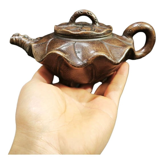 Chinese Purple Clay Pot Ceramic Kettle Set Lily Pad Lotus Leaf Bionic Veined Ribbed Carved Sculpted Molded Patterned Textured