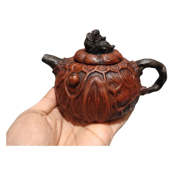 Chinese Purple Clay Pot Decorative Fashion Carved Sculpted Tortoise Beast Reptile Shell Burl Texture Motif Gift