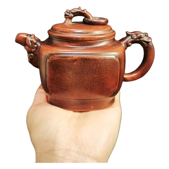 Chinese Purple Clay Teapot Fashion Decorative Tea Strainer Handcrafted Artisan Made Collectible Dragon Mythical Square Zisha