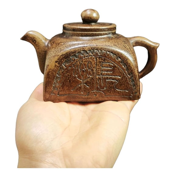 Chinese Purple Clay Teapot Fashion Decorative Tea Strainer Square Boxy Rectangular Carved Engraved Inscribed Patterned Textured