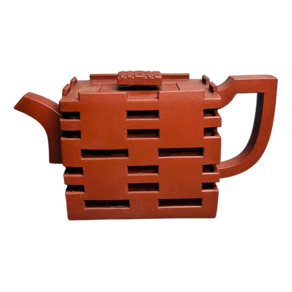 Chinese Purple Clay Teapot Fashion Decorative Tea Strainer Square Geometric Carved Engraved Patterned Motif Openwork Rectangular
