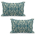 thumbnail image 1 of Chinese Quilted Pillowcover Set of 2, Far Eastern Scroll Pattern with Floral Curls Oriental Flourish, Standard Queen Size Pillow Cover for Bedroom, 30" x 20", Petrol Blue and Cream, by Ambesonne, 1 of 1