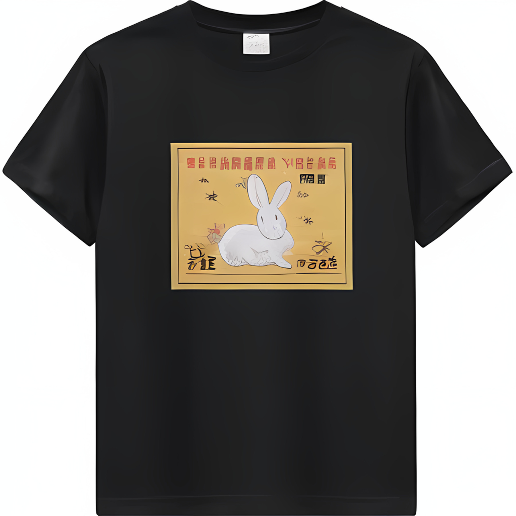 Chinese Rabbit Vintage Stamp Design TShirt Gold & Silver Print on