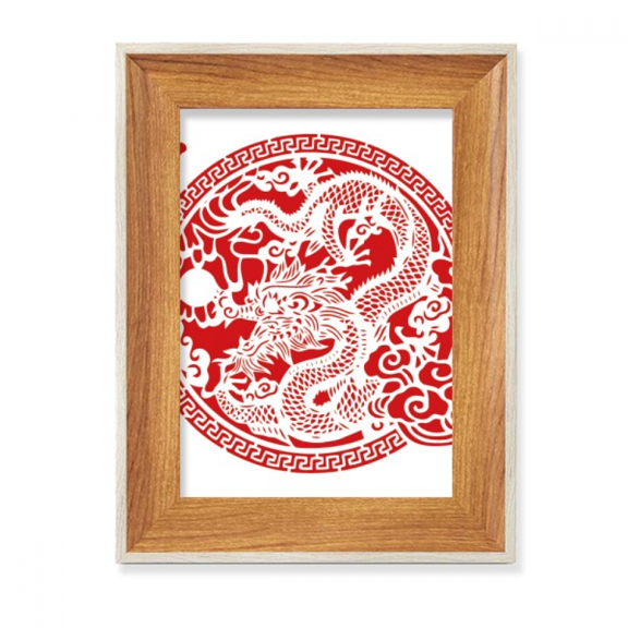 Chinese Red Dragon Animal Desktop Wooden Photo Frame Display Picture Art Painting Multiple Sets