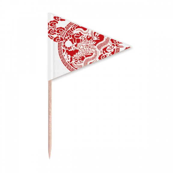 Chinese Red Dragon Animal Toothpick Triangle Cupcake Toppers Flag