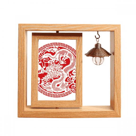 Chinese Red Dragon Animal  Wooden Rotating Picture Photo Frame 4x6
