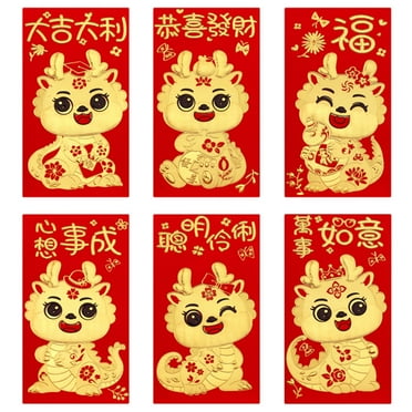 Chinese Red Envelopes 2024 New Year Dragon Red Envelopes Money Envelopes Red Packet Hong Bao For Spring Festival 6pcs