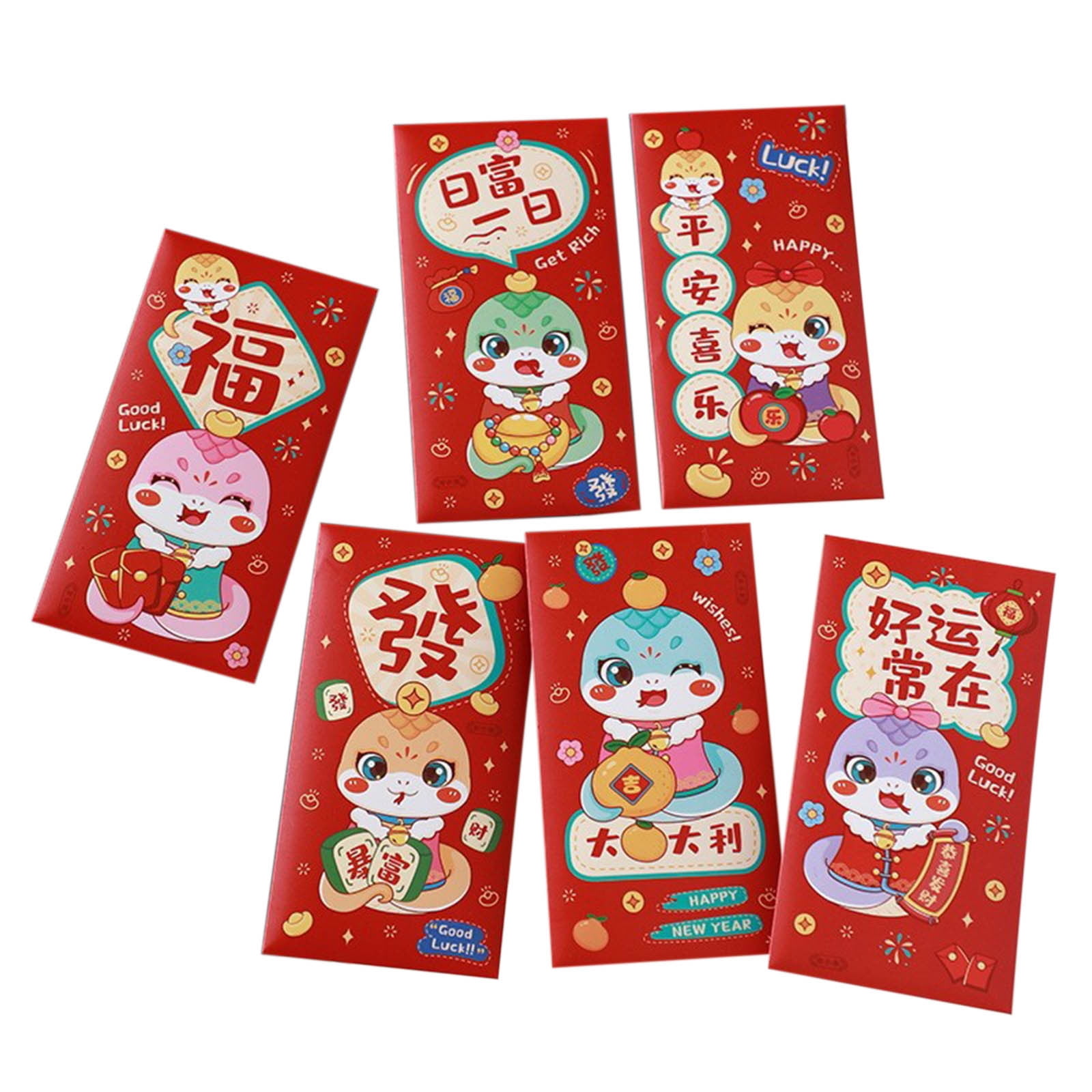6 Pcs Chinese Red Envelopes - Lucky Money Envelopes With God Of Wealth For Lunar New Year, Gifts