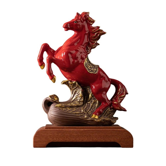 Chinese Red Horse Statue for Fire Horse Year 2026, Ceramic Fire Horses Figurine Office Desk Decor for Wealth Luck, Animal Sculpture Home Tabletop Ornament for Chinese New Year