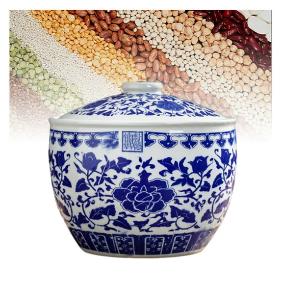 Chinese Retro Ceramic Rice Bucket, Rice Cylinder with Lid, Rice Storage ...