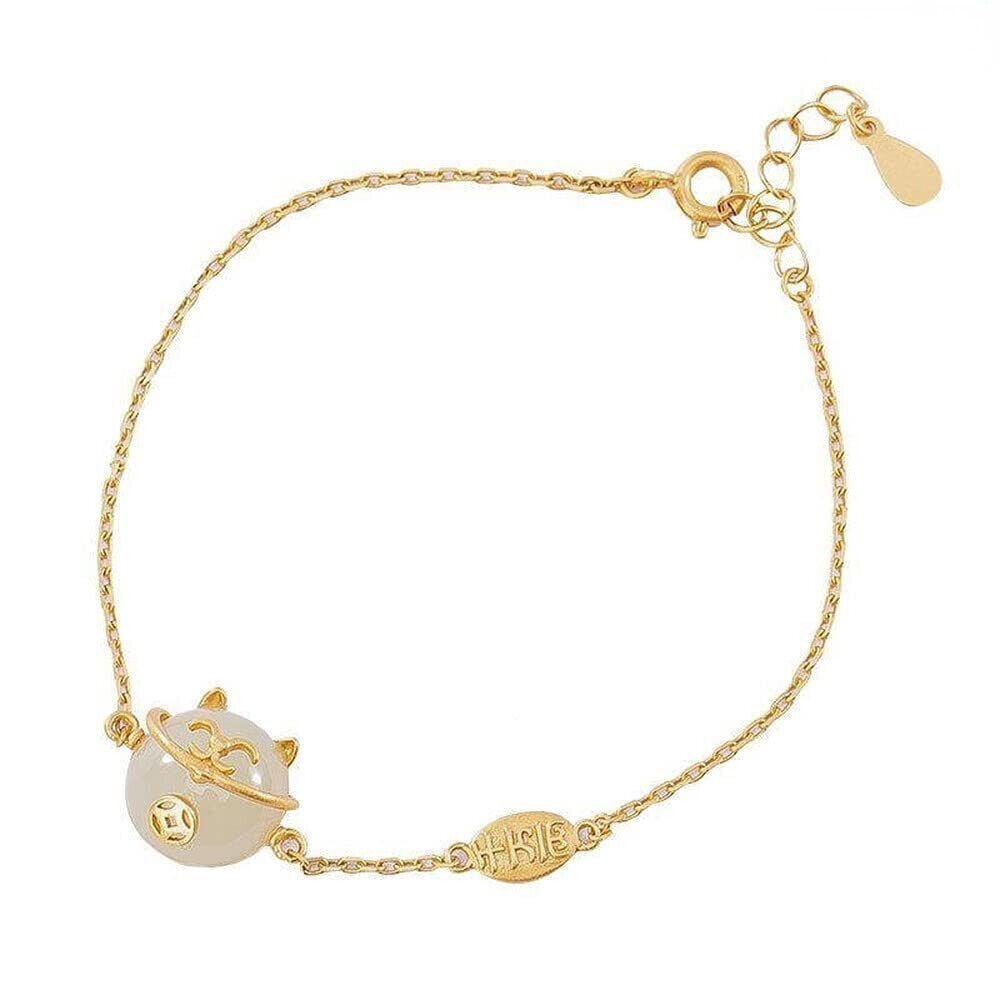 Chinese Retro Crafts Woman Jewelry Creativity Lucky Cat Natural Jade Bracelet