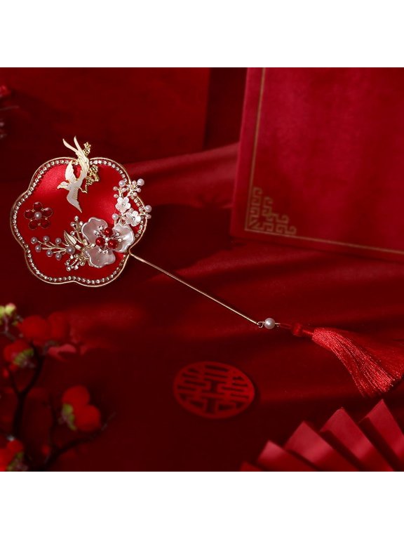 Chinese Retro Good Luck Fan Wedding Handheld Flower Fan With Tassels Ancient Delicate Pendant Gifts