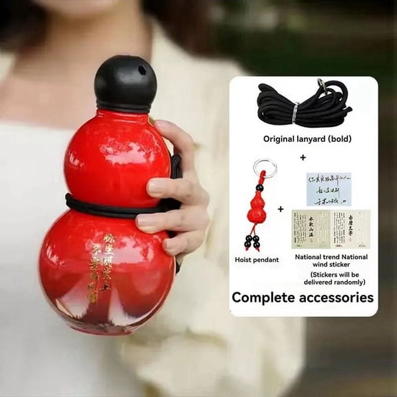 Chinese Retro-Inspired Gourd Style Water Bottle 800ML Gourd Water Bottle Large Gourd Travel Water Bottle for Gym Red