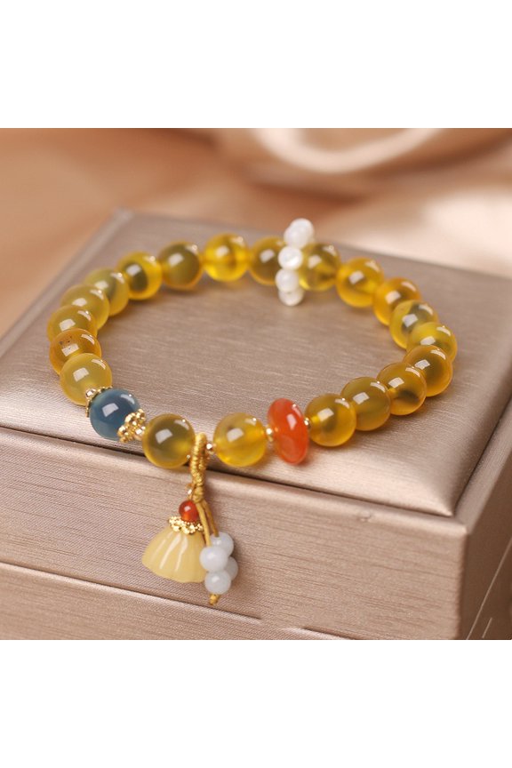 Chinese Retro Natural Stone Yellow Sugar Heart Agate Bracelet
