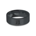 thumbnail image 1 of Chinese Rooster Calligraphy Engraved Black Brushed Ceramic Ring, 8mm, Size 8.5, 1 of 2