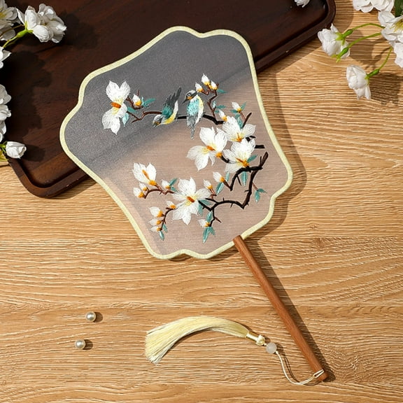 Chinese Round Hand Fans with Tassel, Hand Circular Fans Double-Sided Embroidery, Translucent Silk Round Fans Ancient Court Round Hand Fans