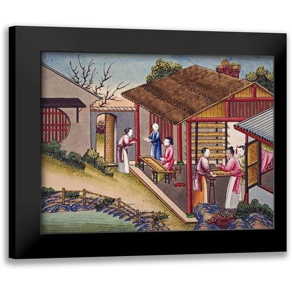 Chinese School 14x12 Black Modern Framed Museum Art Print Titled - Silk Cocoons