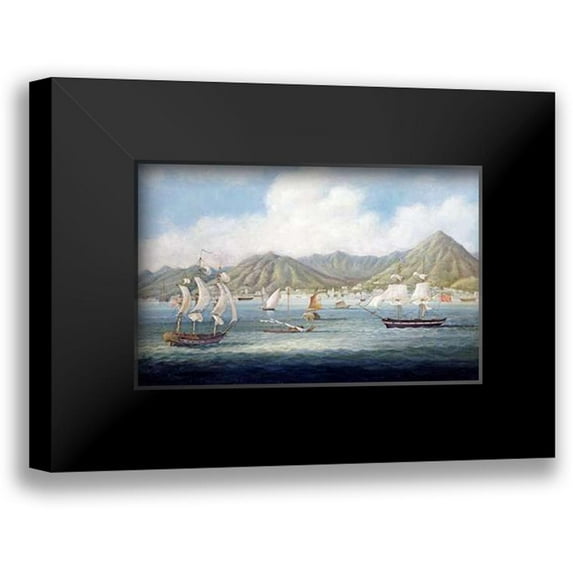 Chinese School 18x13 Black Modern Framed Museum Art Print Titled - A View of Victoria, Hong Kong