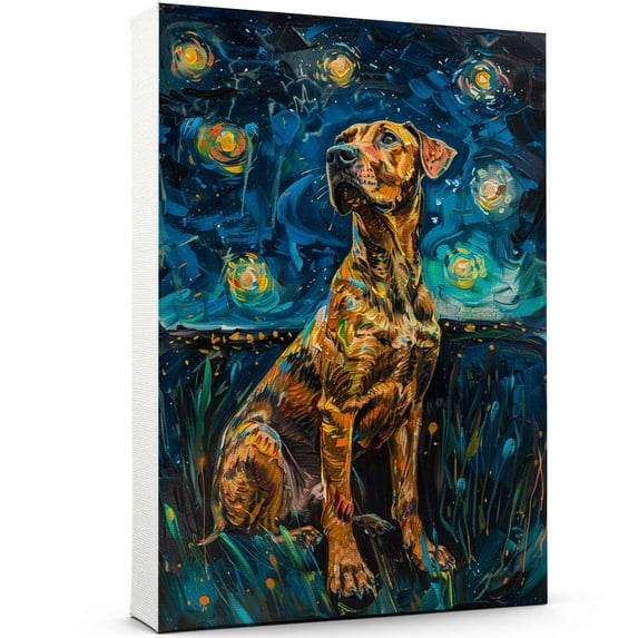 Chinese Shar Pei Dog Starry Night Canvas Wall Art Prints, Dog Art Canvas Painting Poster,Pet Canvas Painting Puppy Artwork 8x12 inches