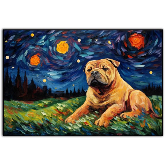Chinese Shar Pei Dog Watercolor Starry Night Van Gogh Painting Kits, Painting Watercolor Canvas, Canvas Suitable for Room Decor Cafe Decor Or Gift for Friends