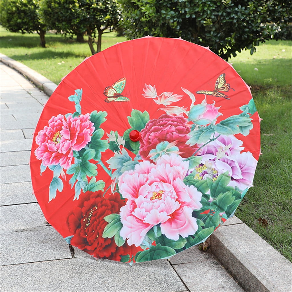 Chinese Silk Cloth Umbrella Classical Style Decorative Umbrella Oil Paper Umbrel Windproof Rain Sun and UV Resistant Portable Folding Compact Travel Umbrella
