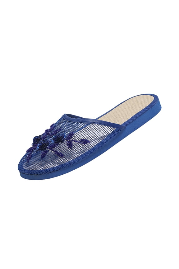 Chinese Slippers for Women, Mesh Floral Flats Slippers, Breathable Plum Blossom Embroidered Anti-slip Sandals 36