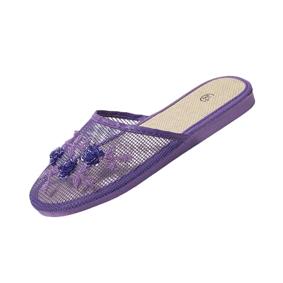 Chinese Slippers for Women, Mesh Floral Flats Slippers, Breathable Plum Blossom Embroidered Anti-slip Sandals 38