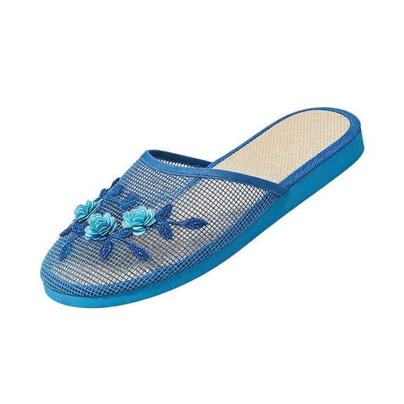 Chinese Slippers for Women, Mesh Floral Flats Slippers, Breathable Plum Blossom Embroidered Anti-slip Sandals 39