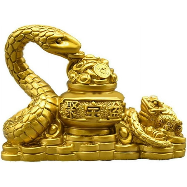 Chinese Snake Statue, 2025 Year of The Snake Figurine, Golden Resin
