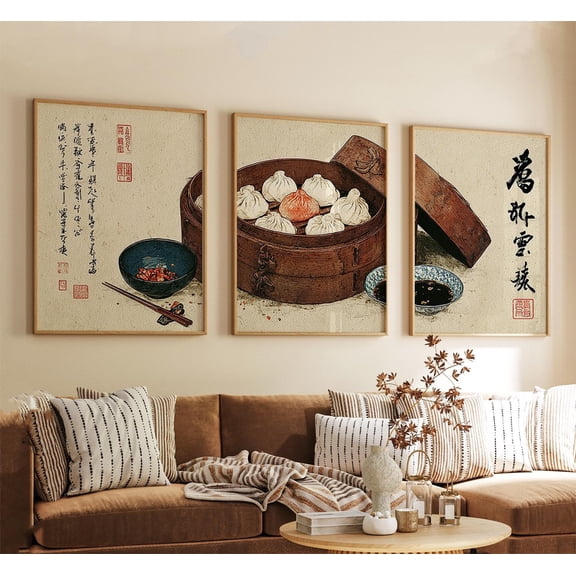 Chinese Soup Dumpling Print Set Kitchen Wall Art