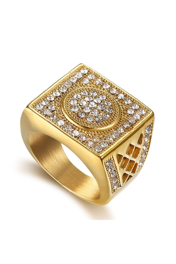 Mens Ring Titanium Steel Retro Ring Gold Plated Ring Diamond Inlaid Ring Square Hollow Ring Chinese Ring Number Letter Ring Polished Ring