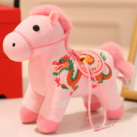 Chinese Stuffed Mascot Horse Doll, 2026 Chinese Zodiac Horse Plush Doll, Year of The Horse Plush Figurine for New Year Spring Festival Party Favors Pink