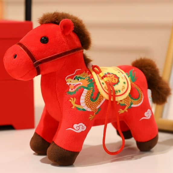 Chinese Stuffed Mascot Horse Doll, 2026 Chinese Zodiac Horse Plush Doll, Year of The Horse Plush Figurine for New Year Spring Festival Party Favors Red