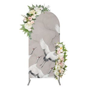 Chinese Style Arch Backdrop Cover 4FT, Country Retro White Swan Birds Watercolor Spandex Fitted Stretchy Arch Stand Covers, Round Top Chiara Backdrop Cover for Wedding Party Birthday Baby Shower