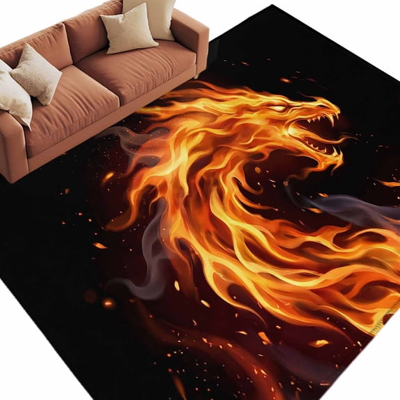 Chinese Style Area Rug 8x10 Washable Rug Non Slip Fantasy Dragon Orange Gradient Fire Large Area Rug Soft Stainresistant Indoor Floor Carpet for Living Room Bedroom Home Office Dining Room Nursery