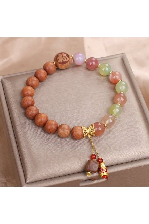 Chinese Style Artistic Retro Sweet And Natural Agate Sandalwood Bracelet
